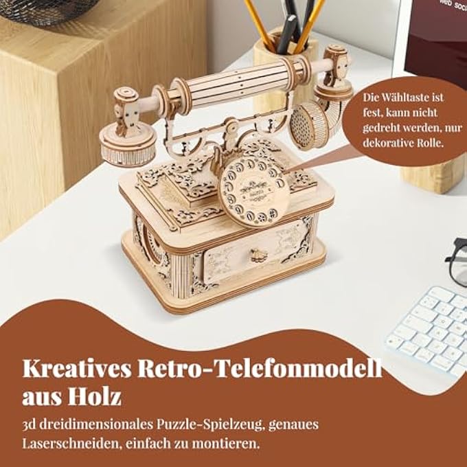 ACESOME 3D WOODEN PUZZLE ADULTS, RETRO PHONE MODEL KIT, WOODEN MODELS BUILDING KITS, 136 PIECES CRAFT SETS GIFT FOR ADULTS AND TEENAGERS, DIY CHRISTMAS BIRTHDAY GIFTS - Image 3